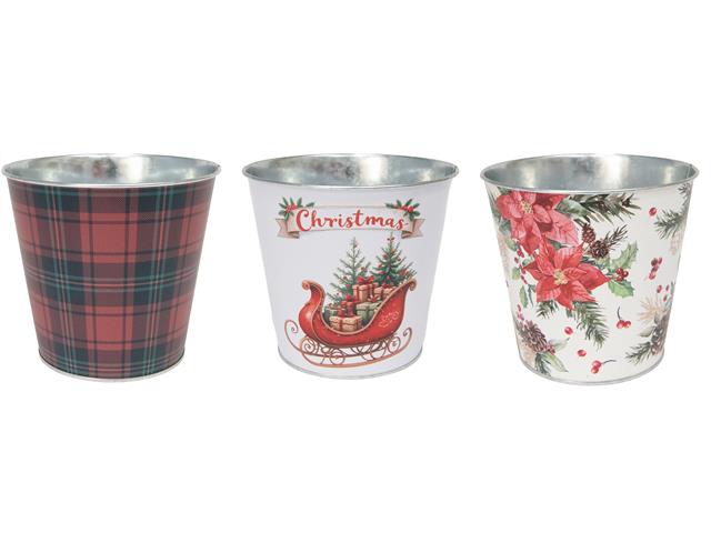 6" ROUND PLANTER (POINSETTIA / SLEIGH / PLAID) (ASSTD)
